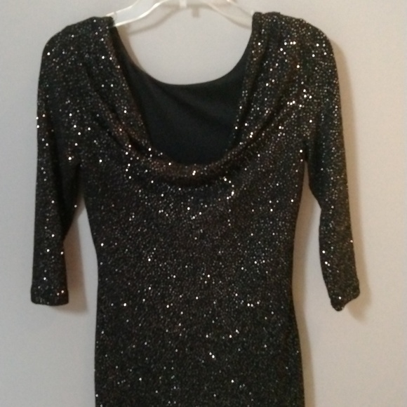 Beautiful Studio Y sparkly glitter drape open back cocktail black dress SIZE Sm - Picture 4 of 8